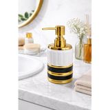 ARVALE LUXURY Gold Detaylı Beyaz Porselen Sıvı Sabunluk – Gold Başlıklı Banyo & Lavabo Sabunluk (SİYAH, ELEGANCE)