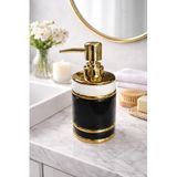ARVALE LUXURY Gold Detaylı Beyaz Porselen Sıvı Sabunluk – Gold Başlıklı Banyo & Lavabo Sabunluk (SİYAH, MONA)
