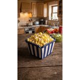 ARVALE Mavi Beyaz Çizgili Seramik Popcorn Kasesi - Patlamış Mısır & Cips Kasesi, Sinema Gecesi Sunumluğu