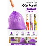 ARVALE Orta Boy 55X60 Karışık Kokulu Büzgülü Çöp Poşeti 30 Adet( 3 PAKET ) Çöp Torbası 40 Litre