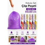 ARVALE Orta Boy 55X60 Karışık Kokulu Büzgülü Çöp Poşeti 60 Adet(6 PAKET ) Çöp Torbası 40 Litre Çilek-Lavant
