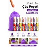 ARVALE Orta Boy 55X60 Karışık Kokulu Büzgülü Çöp Poşeti 90 Adet(9 PAKET ) Çöp Torbası 40 Litre Çilek-Lavant