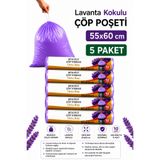 ARVALE Orta Boy 55X60 Lavanta Kokulu Büzgülü Çöp Poşeti 50 Adet (5 PAKET) Çöp Torbası 40 Litre