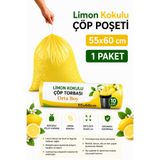 ARVALE Orta Boy 55X60 Limon Kokulu Büzgülü Çöp Poşeti 10 Adet( 1 PAKET ) Çöp Torbası 40 Litre