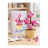 Arvela Mini Çiçek Yapım Blokları - DIY Pembe Sakura Bonsai Ağacı Krem Saksı