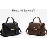 Arvelia Siyah, Acı Kahve 2'li Paket Suni Deri El ve Omuz Çantası - K30 - Siyah - Acı Kahve