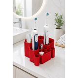 Arvella Studio Çok Bölmeli Banyo Diş Fırçalık Organizer | Banyo Düzenleyici Modern Organizer - LUNA01 Kırmızı