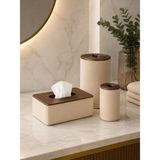 Arvella Studio Premium Banyo Seti 3’lü Organizer Takımı | Mendil Kutusu & Pamukluk Seti | Modern Dekoratif Banyo Aksesuarı - TRIA01 Bej