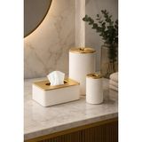 Arvella Studio Premium Banyo Seti 3’lü Organizer Takımı | Mendil Kutusu & Pamukluk Seti | Modern Dekoratif Banyo Aksesuarı - TRIA01 Gold - Beyaz