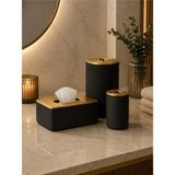 Arvella Studio Premium Banyo Seti 3’lü Organizer Takımı | Mendil Kutusu & Pamukluk Seti | Modern Dekoratif Banyo Aksesuarı - TRIA01 Siyah