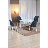 ARVEN Beyaz MDF 70x110 Sabit Mutfak Masası Takımı Beyaz Metal Ayak 4 Füme Kot Desen Sandalye