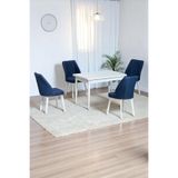 ARVEN Beyaz Sunta 70x110 Sabit Mutfak Masası Takımı Beyaz Metal Ayak 4 Lacivert Sandalye