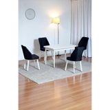 ARVEN Beyaz Sunta 70x110 Sabit Mutfak Masası Takımı Beyaz Metal Ayak 4 Siyah Sandalye