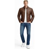 Arven Deri Erkek Hakiki Deri Kahverengi Biker Ceket – Modern Slim Fit - 2XL - 0-Kahverengi