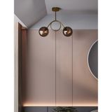 Arven Modern Eskitme Metal Bal Rengi Cam 2'li Cam Küre Avize | Yay Formlu Aydınlatma Avize Modeli - Eskitme - Bal Rengi