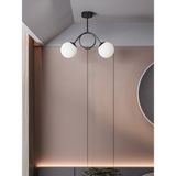 Arven Modern Siyah Metal Beyaz Cam 2'li Cam Küre Avize | Yay Formlu Aydınlatma Avize Modeli - Siyah - Beyaz