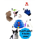 Arven ToysKedi Başlangıç Seti: Kedi Tüy Toplayıcı Eldiven + Kedi Oltası + Kedi Tırnak Makası + 3 Katlı Oyuncak