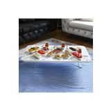 Arvenlive 60 x 100 cm Beyaz Mermer Desenli Yer Sofrası Kamp Yemek Masası Katlanır Sofra