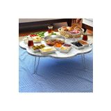 arvenlive 90 Cm Beyaz Mermer Desenli Ahşap Katlanabilir Papatya Yer Sofrası, Yemek Masası