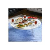 arvenlive 90x90 cm beyaz mermer desenli yuvarlak kilitli ayaklı Yer Sofrası , sofra