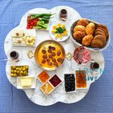 Arvenlive Mermer Desenli Ahşap Katlanabilir Papatya Yer Sofrası (467864187)