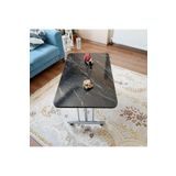 arvenlive Siyah Mermer Desenli Tekerlekli Orta Sehpa Metal Ayaklı Masa 60x100 Cm Ebatlı