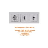 arvia ARVİA KAREN NATURAL SERİSİ Üçlü Set Topraklı Priz + Uydu Tv Prizi + Nümeris Cat3 Telefon Prizi