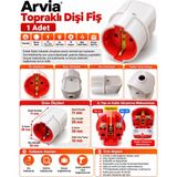 Arvia Topraklı Dişi Fiş Beyaz Tekli Seyyar Uzatma 16 Amper 220 Volt Ip20)