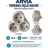 Arvia Topraklı Üçlü Golyat Beyaz 3Lü Yonca Fiş Priz 16 Amper 220 Volt Ip20)
