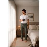 Arvin Pijama Erkek Ekose Baskılı Pamuklu Cepsiz Beli Lastikli Yazlık Pijama Altı
