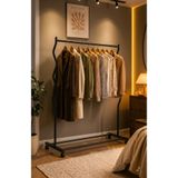 arvion home Modern Lüks Siyah Desenli Metal Tekerlekli Konfeksiyon Askılığı ve Dayanıklı Taşınabilir Raflı Stand