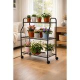 ArvionHome 3 Katlı Metal Tekerlekli Çok Amaçlı Raf – Çiçeklik, Mutfak Rafı, Banyo Organizeri, Dekoratif Metal Stand, Siyah (SİYAH)