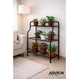 ARVİONHOME Modern Siyah 3 Katlı Metal Mutfak Ve Dekoratif Saksılık Rafı-Organizer