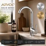 Arvox Solis Evye Bataryası Krom Mutfak Musluğu Pirinç Gövde 304 Paslanmaz Çelik 5 Yıl Garantili - Gri
