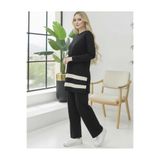 Arya Nisa Kids Bisiklet Yaka Çizgili Tunik Pantolon Mevsimlik Alt Üst Takım Siyah 3XL