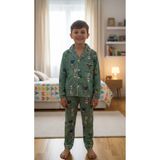 Arya Nisa Kids Erkek Çocuk Düğmeli Pamuklu Yeni Sezon Mevsimlik Oyuncak Desenli Pijama Takımı Yeşil 9-10 Yaş