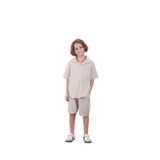 Arya Nisa Kids Erkek Çocuk Keten Çizgili Kumaş%100 Pamuk Yazlık 2'li Yakalı Gömlek-Şort Takım Bej 5-6 Yaş