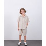 Arya Nisa Kids Erkek Çocuk Keten Çizgili Şort Gömlek Takım - 3 - 4 Yaş - 002-Krem