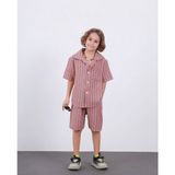 Arya Nisa Kids Erkek Çocuk Keten Çizgili Şort Gömlek Takım - 4 - 5 Yaş - 000-Kırmızı