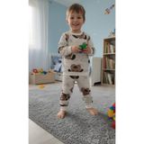 Arya Nisa Kids ERKEK ÇOCUK YAVRU KÖPEK BASKILI%100 PAMUK ŞARDONLU PİJAMA Krem 2-3 Yaş