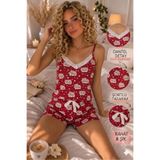 Arya Nisa Kids Kadın Şortlu Askılı Kol Bambu Ring Viskon Dantelli Pijama Takımı Kırmızı M