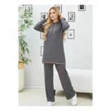 Arya Nisa Kids Kapüşonlu Tunik Pantolon Mevsimlik Alt Üst Takım Gri M