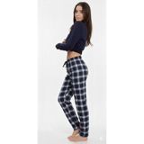 Arya Nisa Kids KAŞMİR CEPLİ EKOSE DESENLİ ALT KADIN PİJAMA Lacivert M