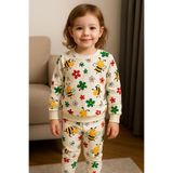 Arya Nisa Kids KIZ ÇOCUK ARI BASKILI UZUN KOLLU MEVSİMLİK PİJAMA TAKIMI Beyaz 7-8 Yaş