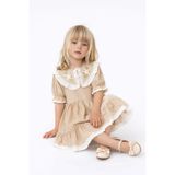 Arya Nisa Kids Kız Çocuk Bebe Yaka İşlemeli Renkli Kloş Kolu Fırfırlı Elbise Krem 3-4 Yaş