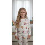 Arya Nisa Kids KIZ ÇOCUK ÇİÇEK BASKILI ŞARDONLU%100 PAMUK PİJAMA TAKIMI Beyaz 2-3 Yaş