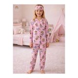 Arya Nisa Kids Kız Çocuk Düğmeli Pamuklu Yeni Sezon Mevsimlik Uyku Bantlı Balerin Desen Pijama Takımı Pembe 2-3 Yaş