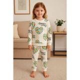 Arya Nisa Kids KIZ ÇOCUK KALP DESEN BASKILI%100 PAMUK MEVSİMLİK PİJAMA TAKIMI Beyaz 1-2 Yaş