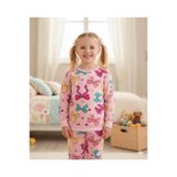 Arya Nisa Kids KIZ ÇOCUK KURDELA BASKILI PEMBE%100 PAMUK MEVSİMLİK KUMAŞ PİJAMA TAKIMI Pembe 1-2 Yaş