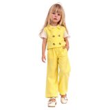 Arya Nisa Kids Kız Çocuk Müslin%100 Pamuk Yelek Pantolon Tişört Üçlü Takım Sarı 7-8 Yaş